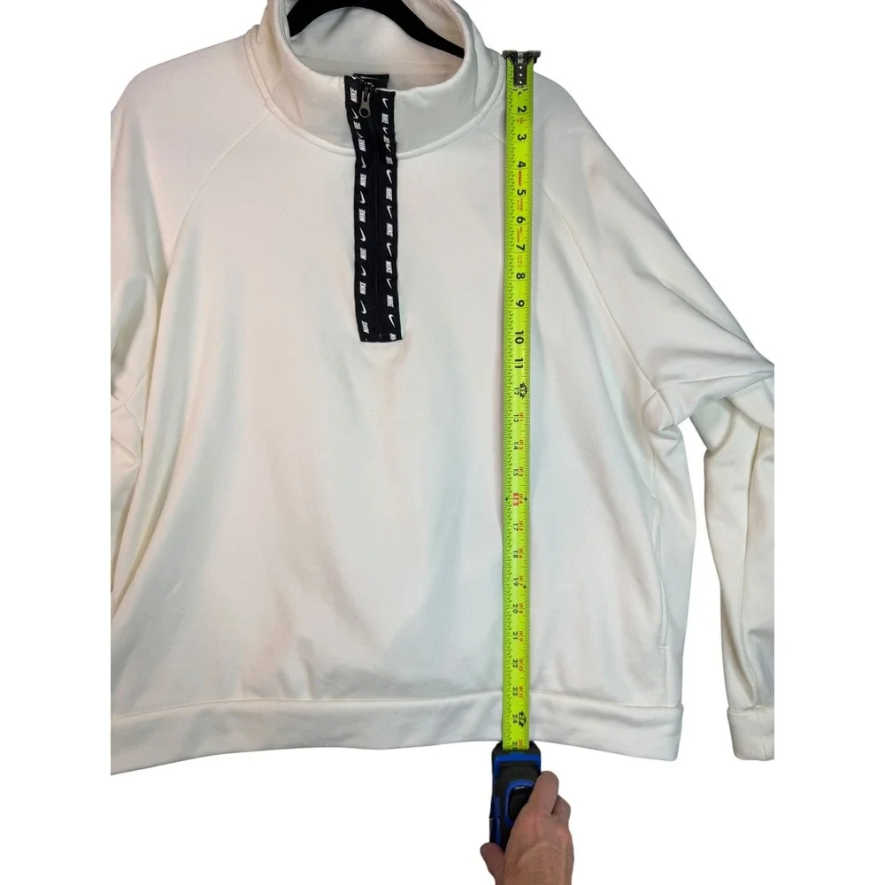 Nike Womens Sail White Quarter Zip Pullover Logo Tape Fleece Sweatshirt XL